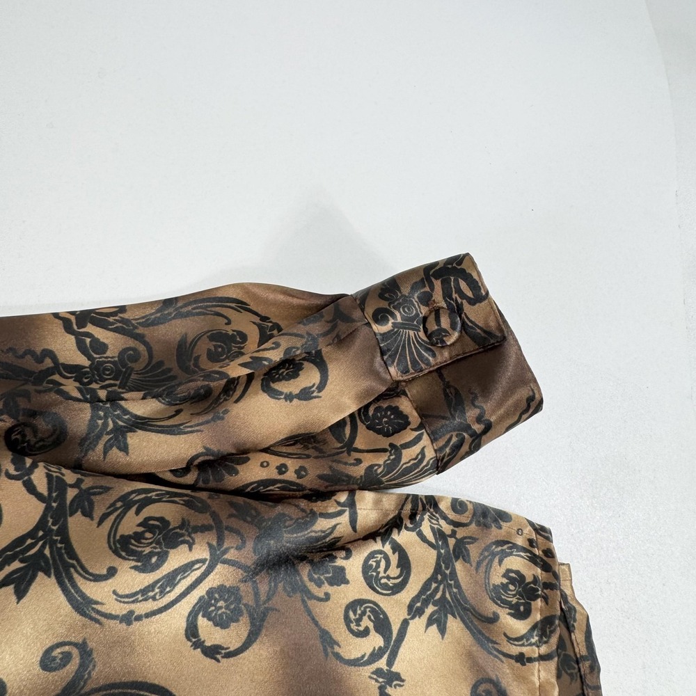 Notations Blouse Womens 16W Brown Floral Satin Button Front Long Sleeve Top - Picture 6 of 9